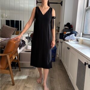 Theory Black Sleeveless Midi Dress with Side Tie